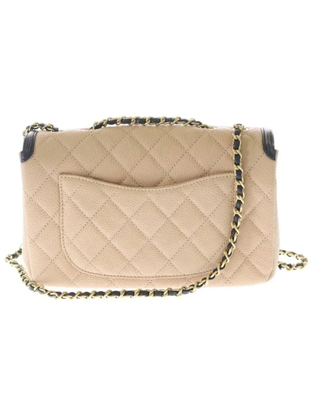 Chanel CC Figuri Quilted CC Logo Chain Shoulder Gold Caviar Leather Beige Black